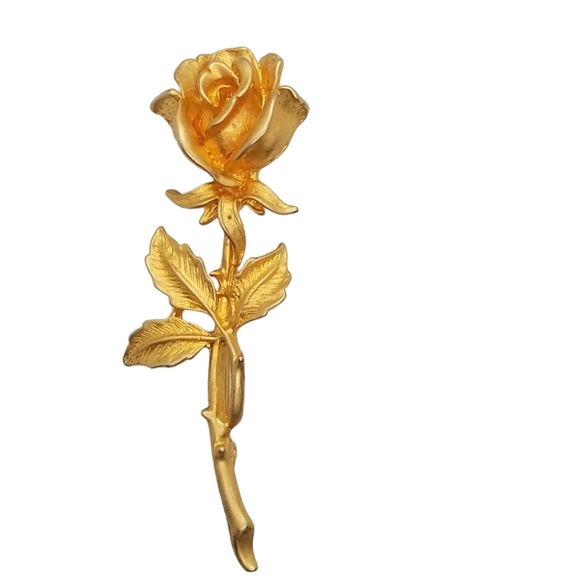 VINTAGE MATTE GOLDTONE STEMMED ROSE BROOCH - Picture 1 of 3